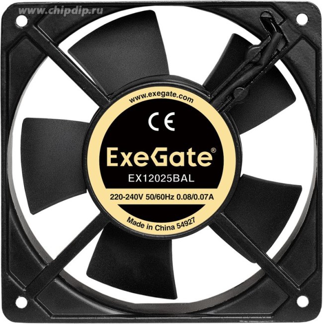 EX289013RUS, Вентилятор 220В AC ExeGate EX12025BAL (120x120x25 мм, 2-Ball (двойной шарикоподшипник, алюминиевый корпус, подводящий провод 30