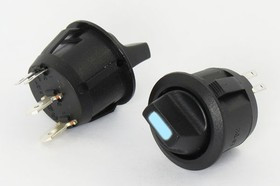 Рычажный переключатель (тумблер), 12В, 10А, переключение ON-OFF, d20, ILжелтыйСД, контакты 2T2C, R13-112LP