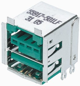 55917-501LF, Amphenol FCI Right Angle, Through Hole, Socket to Socket Type A USB Connector