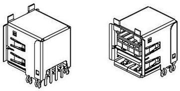 55917-501LF, Amphenol FCI Right Angle, Through Hole, Socket to Socket Type A USB Connector
