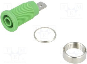 SEB7080NI-GN, Гнездо, "банан" 4мм, 24А, зеленый, никелированные, 34мм
