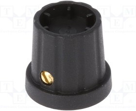 K21-6.35S, Ручка, с юбкой, пластмасса, Диаметр оси 6,35мм, -16,5x19,2мм, черный