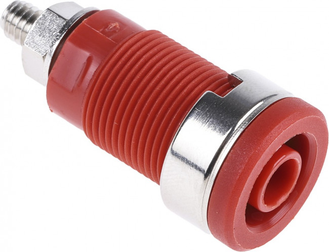 SEB6445NI-RT, Socket; 4mm banana; 32A; red; nickel plated; on panel,screw; 32mm