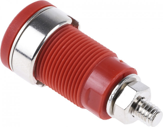 SEB6445NI-RT, Socket; 4mm banana; 32A; red; nickel plated; on panel,screw; 32mm