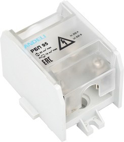 Распределительный блок проходной РБП-95 (1х95 - 4х16 мм2) 232/100А (ANDELI) Распределительный блок проходной РБП-95 (1х95 - 4х16 мм2) 232/100А (ANDELI)