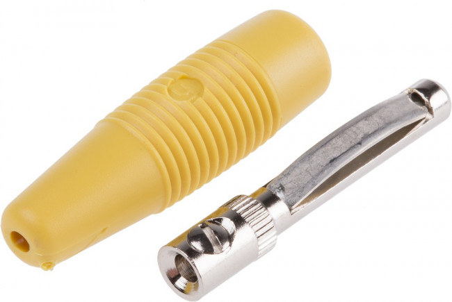 930046103, Yellow Male Banana Plug - Screw, 30 V ac, 60 V dc