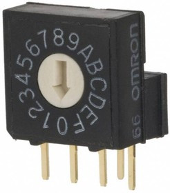 A6RV-161RF, Кодирующий переключатель, HEX/BCD, Пол: 16, THT, Rизол.мин: 100МОм