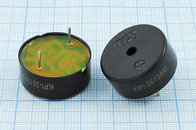 Зуммер пьезоэлектрический с генератором, размер 23x10, напряжение 5~15В, частота 3.3кГц, контакты 2P