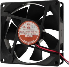 OD8025-12HBIP68, DC Fans DC Axial Fan, 80x80x25mm, 12VDC, 40CFM, 2.2W, 0.18A, 33dBA, Ball, Wire, IP68