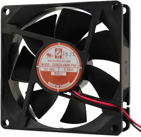 OD8025-12HBIP68, DC Fans DC Axial Fan, 80x80x25mm, 12VDC, 40CFM, 2.2W, 0.18A, 33dBA, Ball, Wire, IP68