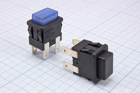 Включатель кнопочный без фиксации (DPST), OFF-(ON) синий с подсветкой, 12В/10А; №1725 B ПКн\ 12\10\(DPST)\19x13\ чер\ILсинСд\\4T\SC7097\