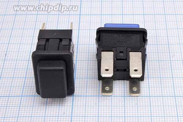 Включатель кнопочный без фиксации (DPST), OFF-(ON) синий с подсветкой, 12В/10А; №1725 B ПКн\ 12\10\(DPST)\19x13\ чер\ILсинСд\\4T\SC7097\