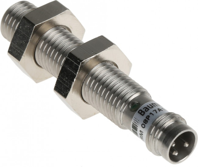 IFRM 08P17A1/S35L, Inductive Barrel-Style Proximity Sensor, M8 x 1, 2 mm Detection, PNP Output, 10 30 V dc, IP67