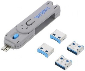 LOG-AU0043, Вилка, заглушка, "папа", на корпус, прямой, нажимной, синий