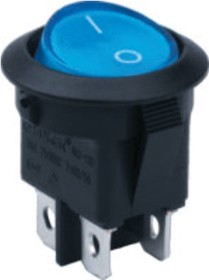 RK2-13D 2X1N B/BL"0-", Переключатель ON-OFF с подсветкой цвет корпуса (черный) цвет кнопки (синий) надпись на кнопке "0-"