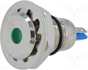 GQ12F-D/G/12, Индикат.лампа: LED, плоский, 12ВDC, Отв: d12мм, IP67, под пайку