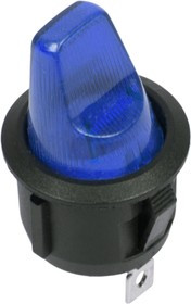 36-2591, Выключатель клавишный круглый 12V 16А (3с) ON-OFF синий с подсветкой (RWB-224, SС-214)