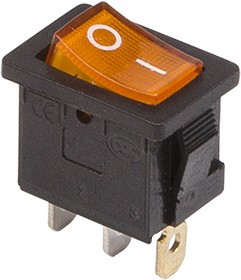 36-2152, Выключатель клавишный 250V 6А (3с) ON-OFF желтый с подсветкой Mini (RWB-206, SC-768)