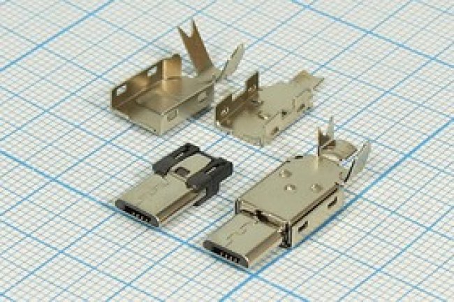 Разъем microUSB вилка, тип B, контакты 5C2C, на кабель, microUSBB5PA1