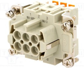 CSHF06, Разъем прямоугольный, "мама", PIN 6, 6+PE, размер 44.27, 16А, самозажимная клемма