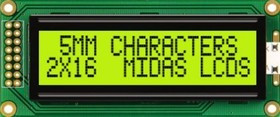 MC21605B6WK-SPTLY-V2, MC21605B6WK-SPTLY-V2 Alphanumeric LCD Alphanumeric Display, 2 Rows by 16 Characters