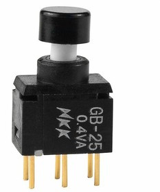 GB25AP-XA, Pushbutton Switches DPDT ON-(ON) BLK CAP STRAIGHT PC