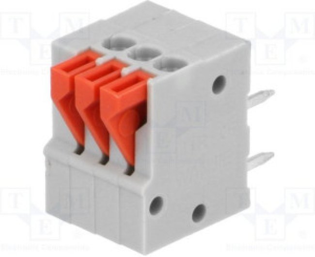 AC141R-03P-2.54-GRAY, Зажимная рейка для печатных плат, угловой 90°, 2,54мм, на PCB