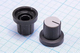 Ручка круглая диаметр 17,5мм, диаметр регулятора 6.0мм, пластик, черный/серый, CPP; №9912 ручка d6,0z18\17,5x16\пл\чер/ сер\\CPP-AA18-5B6-T1