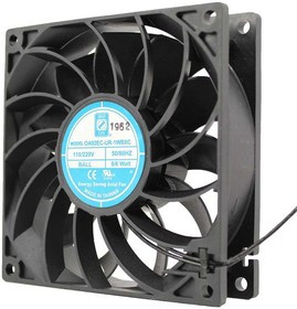 OA92EC-UR-1WBXC, EC Fans EC Axial Fan, Universal Range, 92x92x25mm, 115VAC/230VAC, 56CFM, Ball, Leads