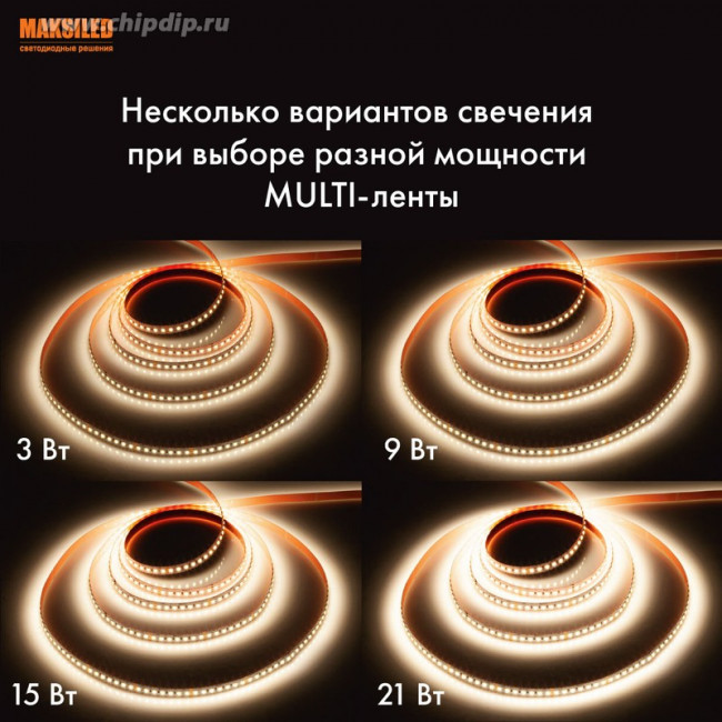 ML-R140-2835- SA-MULTI-WW-S, Лента светодиодная, теплый белый, 24В, 3-21Вт/м, 140д/м, 130лм/Вт, 3000K, IP20, 10мм, 1м
