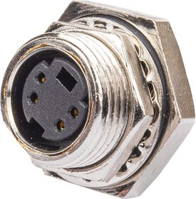 HYR-2201 4P/S, Разъем mini DIN 4pin на панель, пайка (С ЧЕРНОЙ ПРОКЛАДКОЙ И С СЕРЕБРЯНЫМИ КОНТАКТАМИ )