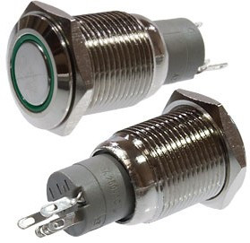 SC-984G d16 12V, Кнопка антивандальная металл 16мм 12В, фикс/подсветка зеленая