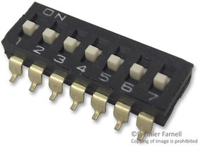 A6S7104H, DIP / SIP переключатель, 7 схем(-а), Ползунок, SMD (Поверхностный Монтаж), SPST, 24 В DC, 25 мА