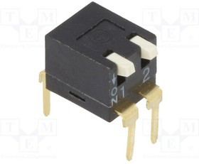 A6TR-2104, Переключатель: DIP-SWITCH; Кол-во секций: 2; ON-OFF; 0,025A/24ВDC