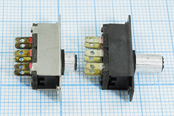 Движковый переключатель на два положения, DPDT, ON-ON; №1731 ПДв 15,0x 7,5h4\ 6C\0,3А 50В\DPDT\2отвM2,5\SC-3071