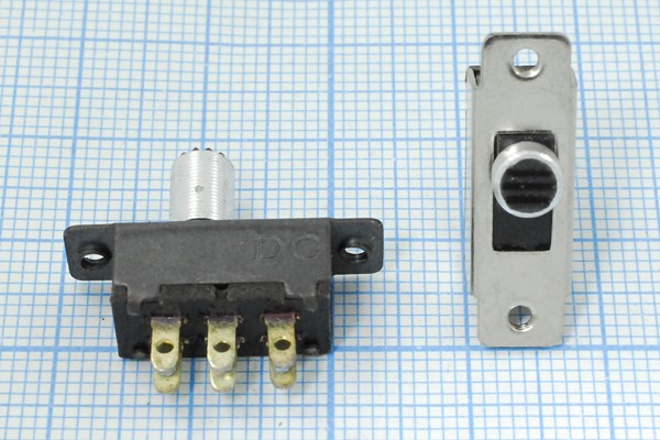 Движковый переключатель на два положения, DPDT, ON-ON; №1731 ПДв 15,0x 7,5h4\ 6C\0,3А 50В\DPDT\2отвM2,5\SC-3071