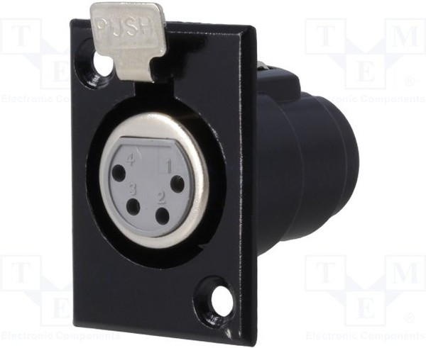 FC6121, Гнездо, XLR, "мама", PIN: 4, с кнопкой, на панель, винтами, пайка