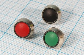 Включатель кнопочный без фиксации (SPST), OFF-(ON) красного цвета, 220В/2А, d12мм; №14507R ПКн\250\ 2,0\(SPST)\d12\мет\ кр\AV65\2Cвинт\A12-A