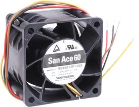 9GA0612P1J03, San Ace 9GA Series Axial Fan, 12 V dc, DC Operation, 105m³/h, 18W, 1.5A Max, 60 x 60 x 38mm