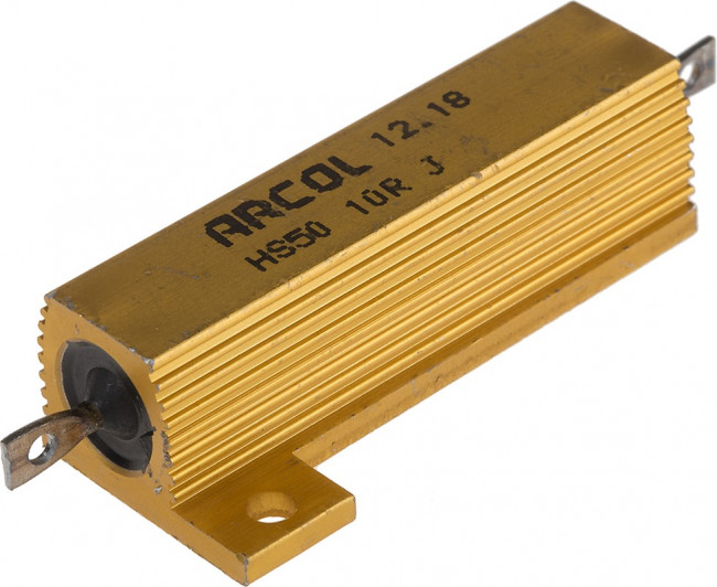 HS50 10R J, Резистор, с осевыми выводами, 10 Ом, Серия HS, 50 Вт, ± 5%, Лепесток для Пайки, 1.25 кВ