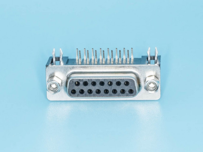 DRB-15FA, Разъем D-SUB 15 контактов, гнездо на плату, прямой угол 7.2мм, тип 2