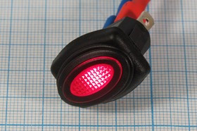 Выключатель клавишный влагозащищённый, 20А12В, ON-OFF, подсветка красная, IP65, R13-278B8[овал]; №10678R Пкл\12\20\ON-OFF\\ чер\ILкр\IP65\3T