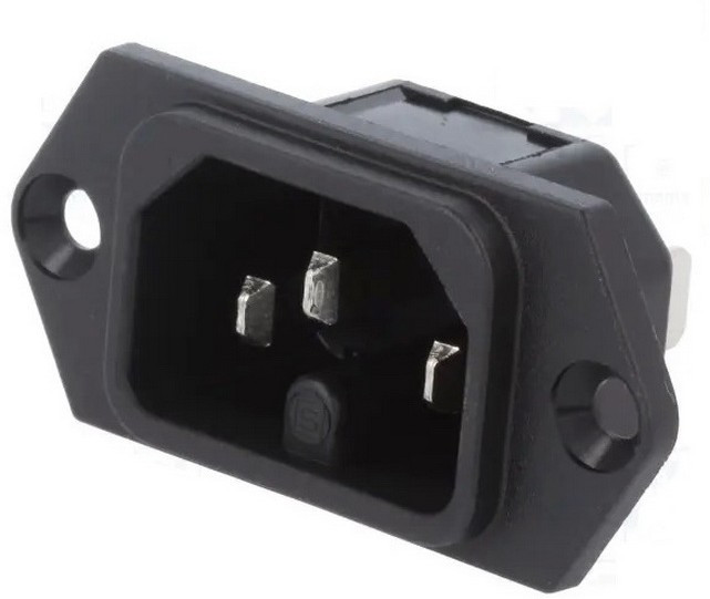 AC-012, Разъем питания сетевой C16 IEC 320 , 3 контакта, 250 В, 10 А, -25…+70 °C, нейлон, черный