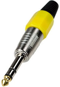 1-119G YE, штекер аудио 6.35мм стерео металл цанга на кабель желтый