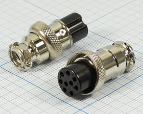 Разъем микрофонный MIC16 розетка, контакты 9P, монтаж на кабель, М16, MC902-9P