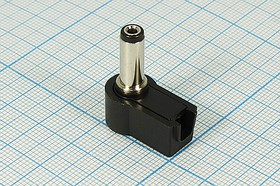 Разъем питания DC вилка, D5.5 d2.1 L14, 2C, на кабель, пластик хвост, угловой