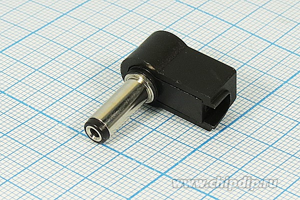 Разъем питания DC вилка, D5.5 d2.1 L14, 2C, на кабель, пластик хвост, угловой