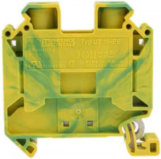 UT 16-PE, Клеммная колодка на DIN рейку, 2 вывод(-ов), 16 AWG, 4 AWG, 16 мм², Винт, 76 А UT 16-PE, Клеммная колодка на DIN рейку, 2 вывод(-ов), 16 AWG, 4 AWG, 16 мм², Винт, 76 А