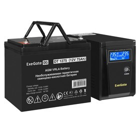 EX296777RUS, Комплект ИБП EX295986RUS + батарея 75Aч EX282983RUS 1шт (инвертор, синус, для котла) ExeGate SineTower SZ-600.LCD.AVR.1SH  600V