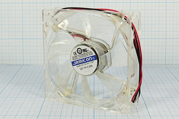 Вентилятор 12В прозрачный со светодиодами, 92x92x25мм,шариковый подшипник,2500об/мин; №ВН144B вент 92x92x25\ 12В\0,28А\2L\ШП\ LF0925B1M-40AR